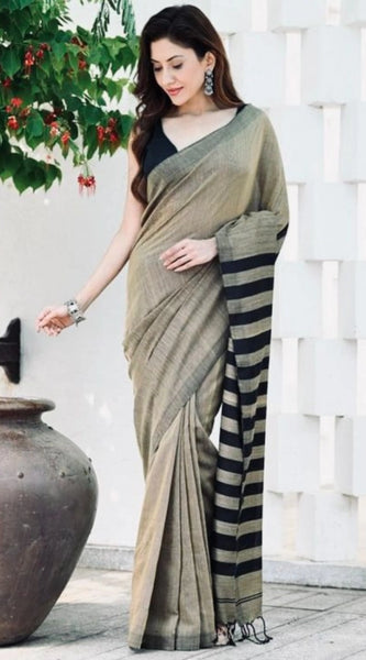 Mayawye Women's Silk Printed Saree With Unstitched Blouse 5.5Mtr (Gold-Black)