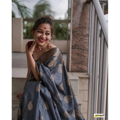 Mayawye Women's Silk Printed Saree With Unstitched Blouse 5.5Mtr (Grey)