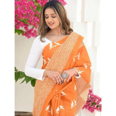 Mayawye Women's Silk Printed Saree With Unstitched Blouse 5.5Mtr (Orange)