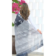Mayawye Women's Silk Printed Saree With Unstitched Blouse 5.5Mtr (Black)