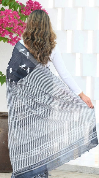 Mayawye Women's Silk Printed Saree With Unstitched Blouse 5.5Mtr (Black)