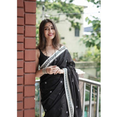 Mayawye Women's Cotton  Printed Saree With Unstitched Blouse 5.5Mtr (Black)