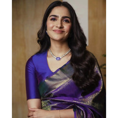 Mayawye Women's Silk Printed Saree With Unstitched Blouse 5.5Mtr (Purple)