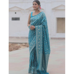 Mayawye Women's Silk Printed Saree With Unstitched Blouse 5.5Mtr (Sky Blue)