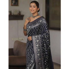 Mayawye Women's Silk Printed Saree With Unstitched Blouse 5.5Mtr (Navy Blue)
