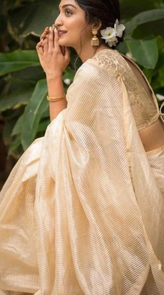 Mayawye Women's Silk Printed Saree With Unstitched Blouse 5.5Mtr (Off White)