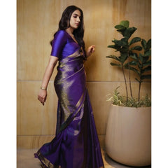 Mayawye Women's Silk Printed Saree With Unstitched Blouse 5.5Mtr (Purple)