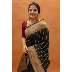 Mayawye Women's Silk Printed Saree With Unstitched Blouse 5.5Mtr (Black)