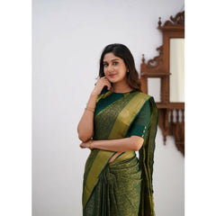 Mayawye Women's Silk Printed Saree With Unstitched Blouse 5.5Mtr (Green)