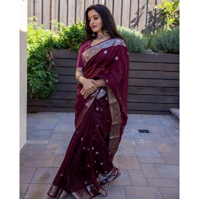 Mayawye Women's Cotton  Printed Saree With Unstitched Blouse 5.5Mtr (Maroon)