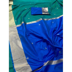 Mayawye Women's Silk Printed Saree With Unstitched Blouse 5.5Mtr (Blue)