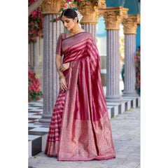 Mayawye Women's Silk Printed Saree With Unstitched Blouse 5.5Mtr (Pink)