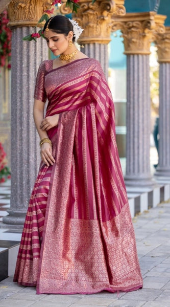 Mayawye Women's Silk Printed Saree With Unstitched Blouse 5.5Mtr (Pink)
