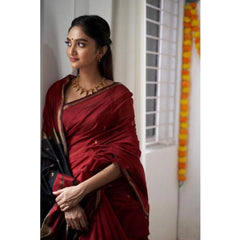 Mayawye Women's Cotton  Printed Saree With Unstitched Blouse 5.5Mtr (Red)