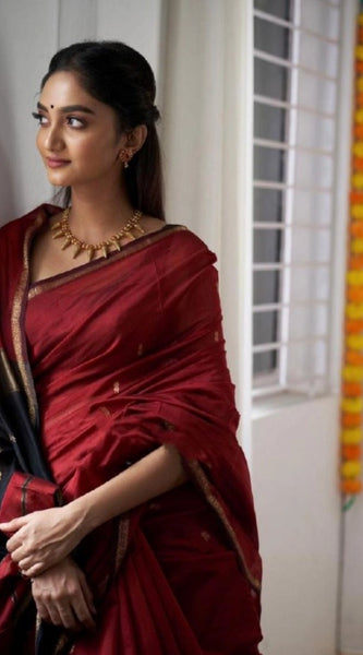 Mayawye Women's Cotton  Printed Saree With Unstitched Blouse 5.5Mtr (Red)