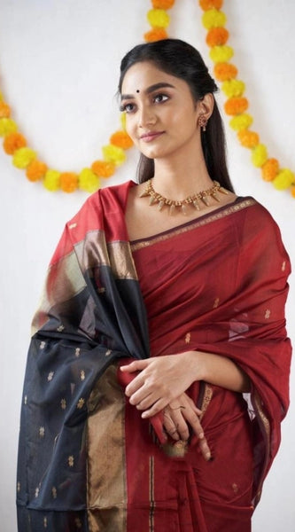 Mayawye Women's Cotton  Printed Saree With Unstitched Blouse 5.5Mtr (Red)
