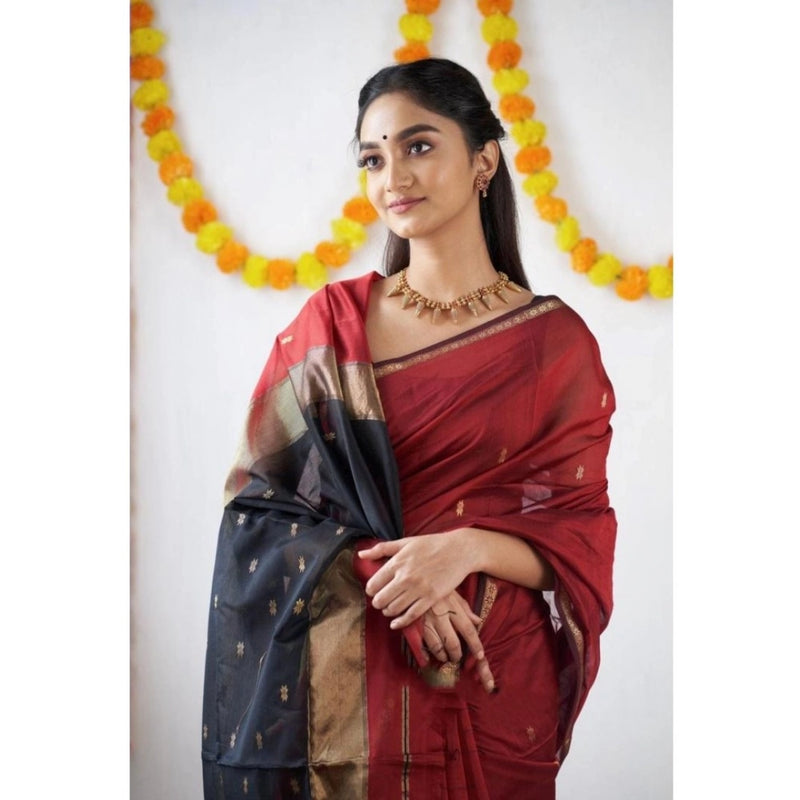Mayawye Women's Cotton  Printed Saree With Unstitched Blouse 5.5Mtr (Red)