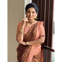 Mayawye Women's Silk Printed Saree With Unstitched Blouse 5.5Mtr (Brown)