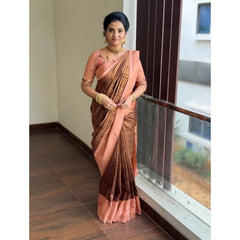 Mayawye Women's Silk Printed Saree With Unstitched Blouse 5.5Mtr (Brown)