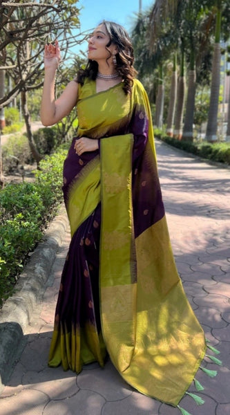 Mayawye Women's Silk Printed Saree With Unstitched Blouse 5.5Mtr (Wine)