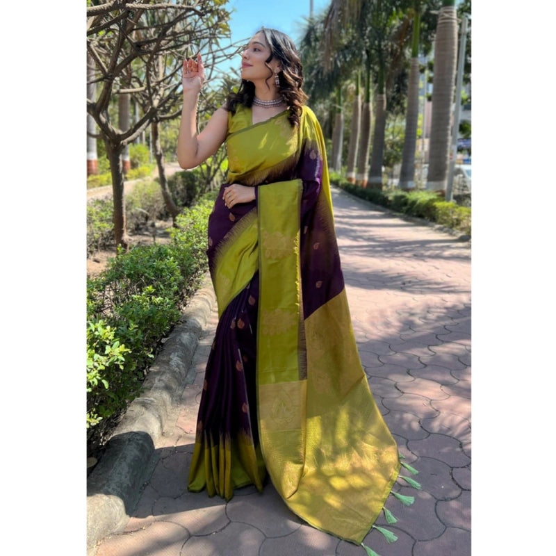 Mayawye Women's Silk Printed Saree With Unstitched Blouse 5.5Mtr (Wine)