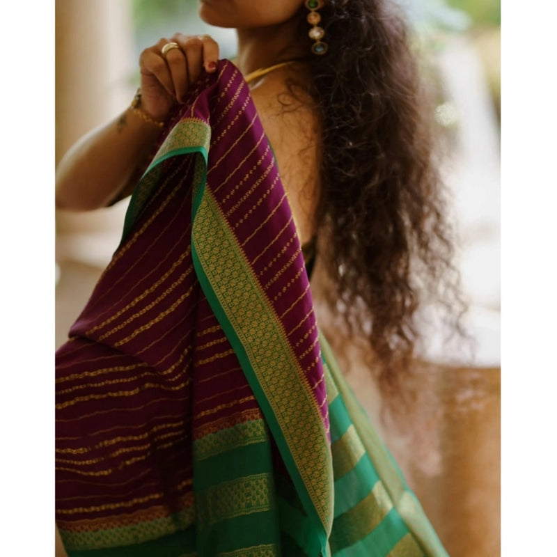 Mayawye Women's Silk Printed Saree With Unstitched Blouse 5.5Mtr (Wine)