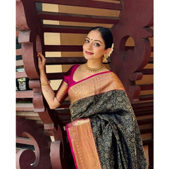 Mayawye Women's Silk Printed Saree With Unstitched Blouse 5.5Mtr (Green)