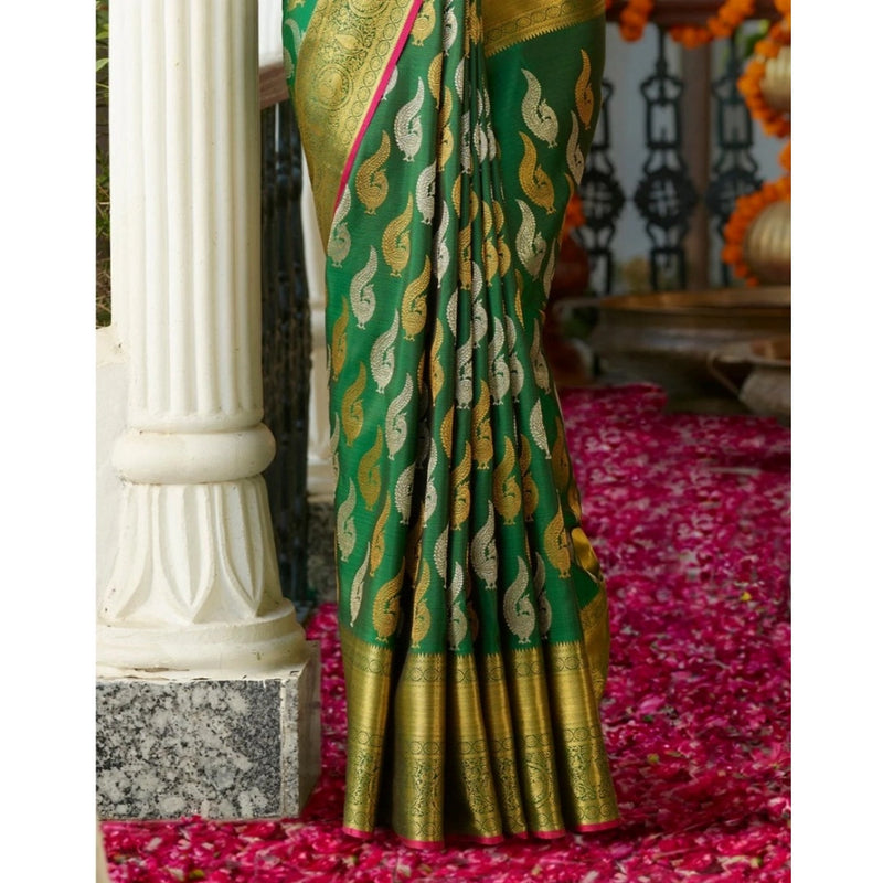 Mayawye Women's Silk Printed Saree With Unstitched Blouse 5.5Mtr (Green)