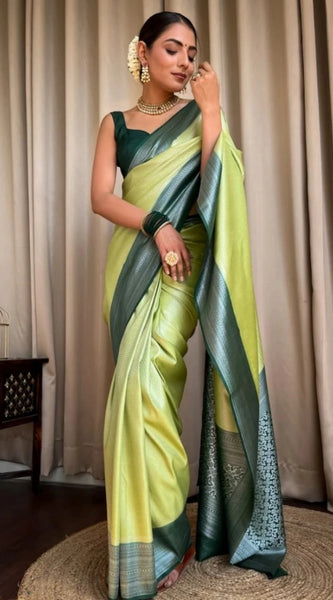 Mayawye Women's Silk Printed Saree With Unstitched Blouse 5.5Mtr (Sea Green)