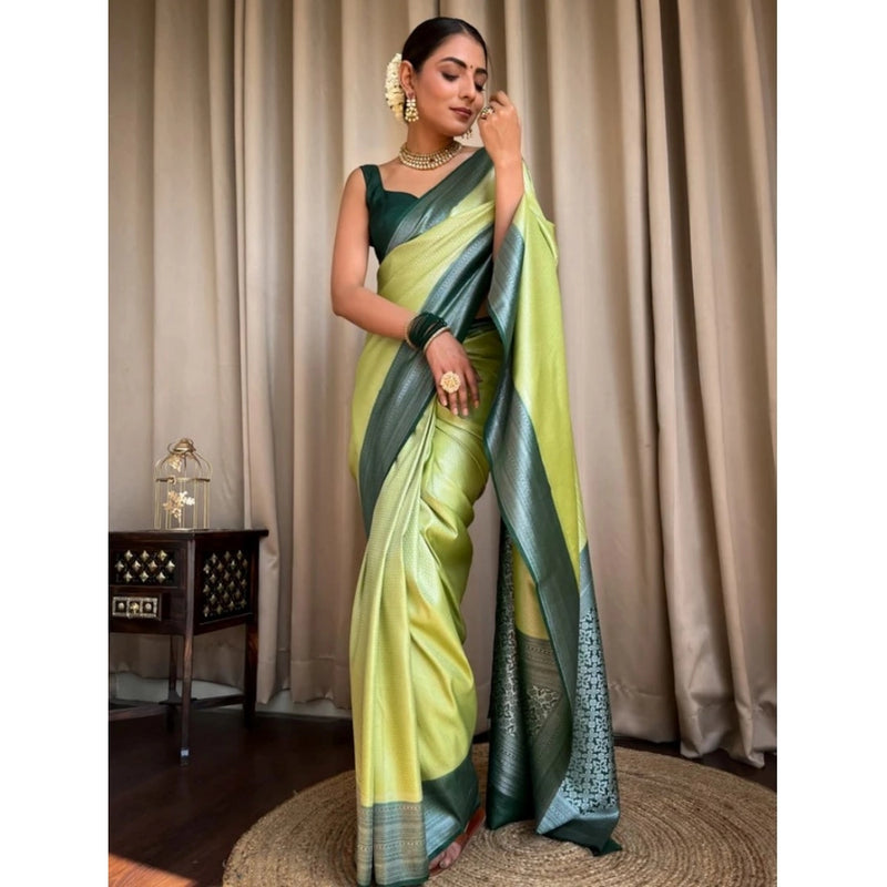 Mayawye Women's Silk Printed Saree With Unstitched Blouse 5.5Mtr (Sea Green)