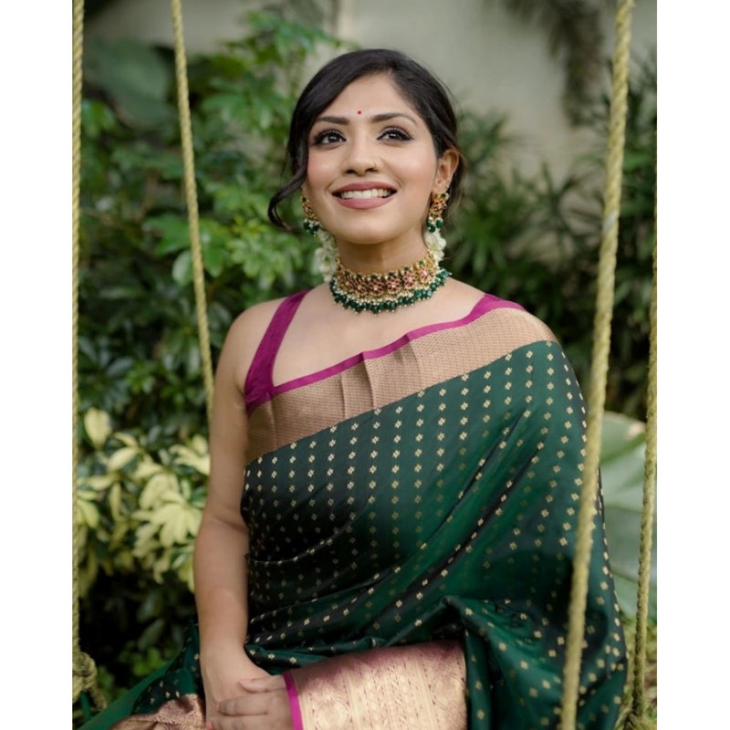 Mayawye Women's Silk Printed Saree With Unstitched Blouse 5.5Mtr (Green)