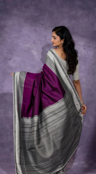 Mayawye Women's Silk Printed Saree With Unstitched Blouse 5.5Mtr (Purple)