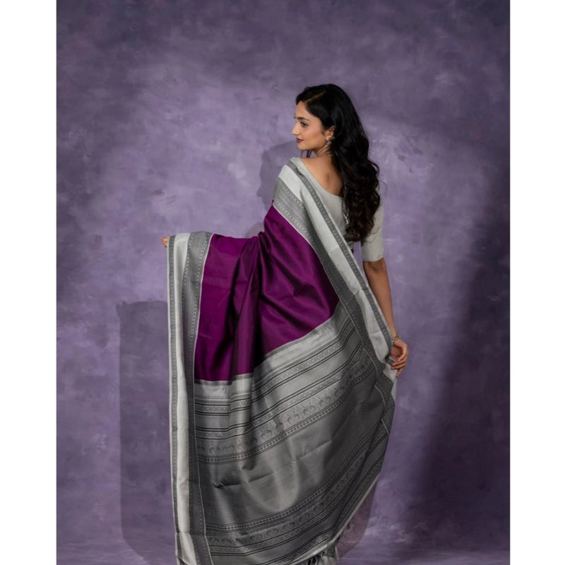 Mayawye Women's Silk Printed Saree With Unstitched Blouse 5.5Mtr (Purple)