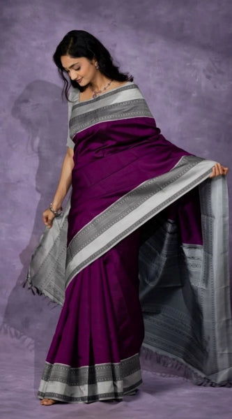 Mayawye Women's Silk Printed Saree With Unstitched Blouse 5.5Mtr (Purple)