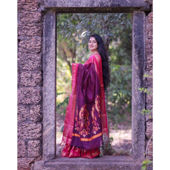 Mayawye Women's Silk Printed Saree With Unstitched Blouse 5.5Mtr (Purple)