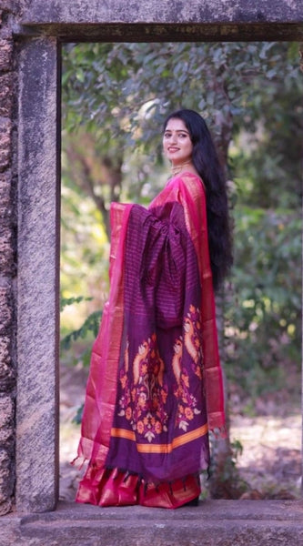 Mayawye Women's Silk Printed Saree With Unstitched Blouse 5.5Mtr (Purple)