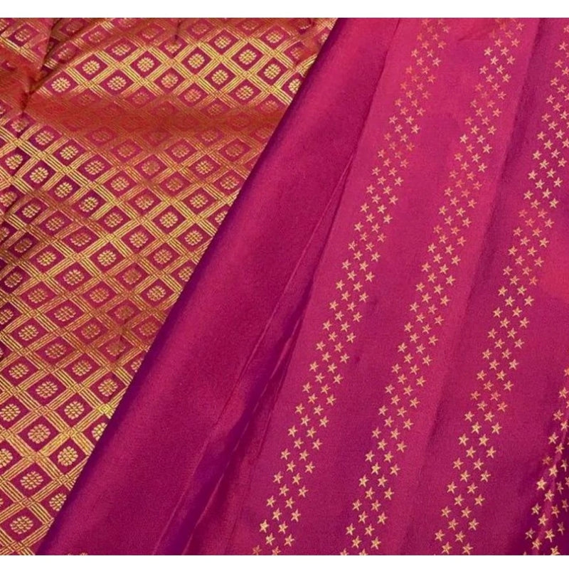Mayawye Women's Silk Printed Saree With Unstitched Blouse 5.5Mtr (Rani Pink)