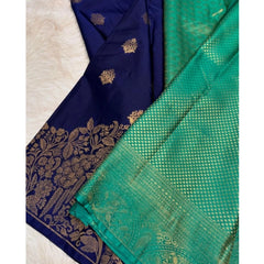 Mayawye Women's Silk Printed Saree With Unstitched Blouse 5.5Mtr (Royal Blue)