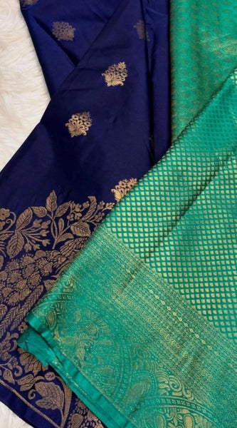 Mayawye Women's Silk Printed Saree With Unstitched Blouse 5.5Mtr (Royal Blue)