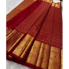 Mayawye Women's Silk Printed Saree With Unstitched Blouse 5.5Mtr (Maroon)