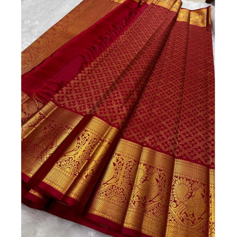 Mayawye Women's Silk Printed Saree With Unstitched Blouse 5.5Mtr (Maroon)