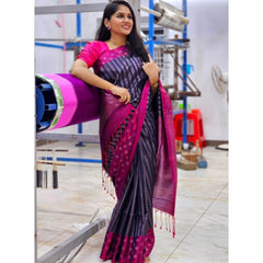Mayawye Women's Silk Printed Saree With Unstitched Blouse 5.5Mtr (Navy Blue)