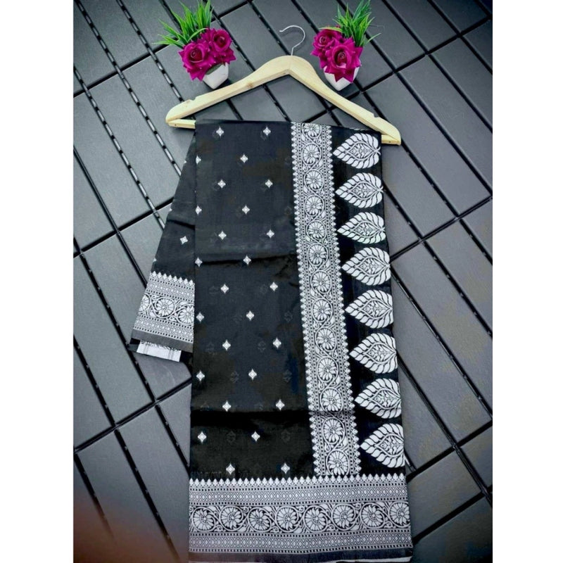 Mayawye Women's Silk Printed Saree With Unstitched Blouse 5.5Mtr (Black)
