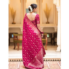 Mayawye Women's Silk Printed Saree With Unstitched Blouse 5.5Mtr (Rani Pink)