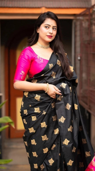 Mayawye Women's Silk Printed Saree With Unstitched Blouse 5.5Mtr (Pink)