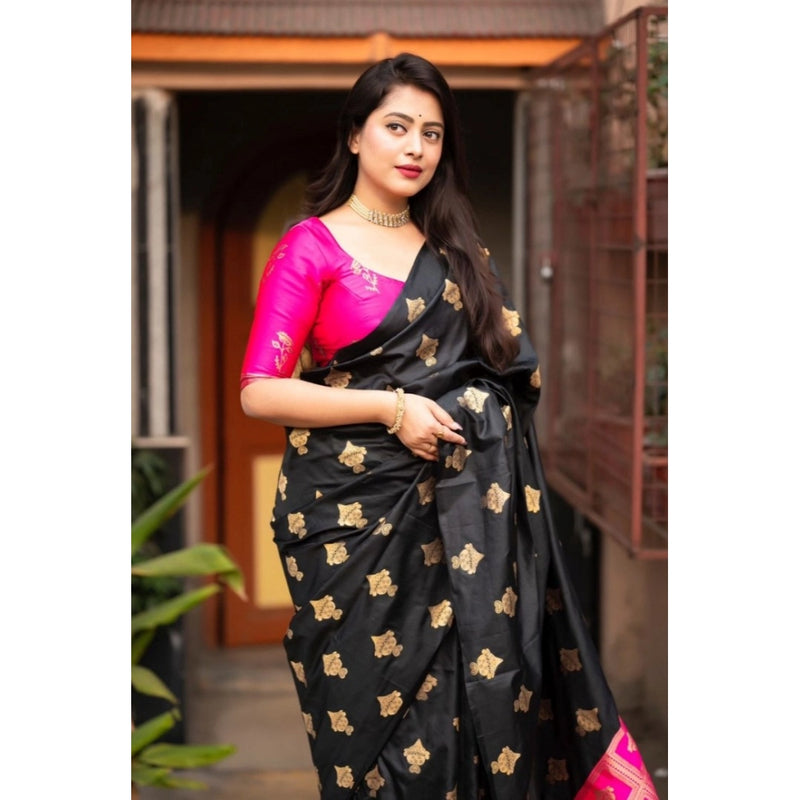 Mayawye Women's Silk Printed Saree With Unstitched Blouse 5.5Mtr (Pink)