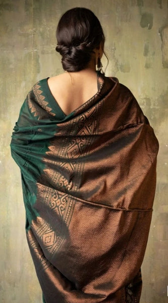 Mayawye Women's Silk Printed Saree With Unstitched Blouse 5.5Mtr (Green)