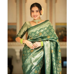 Mayawye Women's Silk Printed Saree With Unstitched Blouse 5.5Mtr (Green)