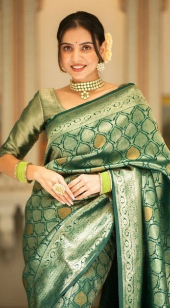 Mayawye Women's Silk Printed Saree With Unstitched Blouse 5.5Mtr (Green)