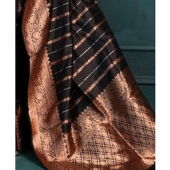Mayawye Women's Silk Printed Saree With Unstitched Blouse 5.5Mtr (Black)